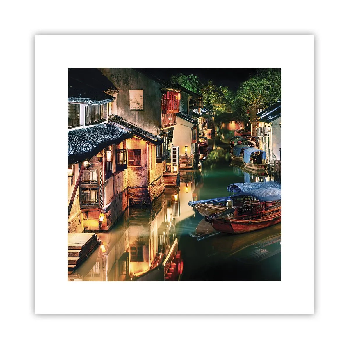 Poster - Een avond op een Chinese straat - 30x30 cm