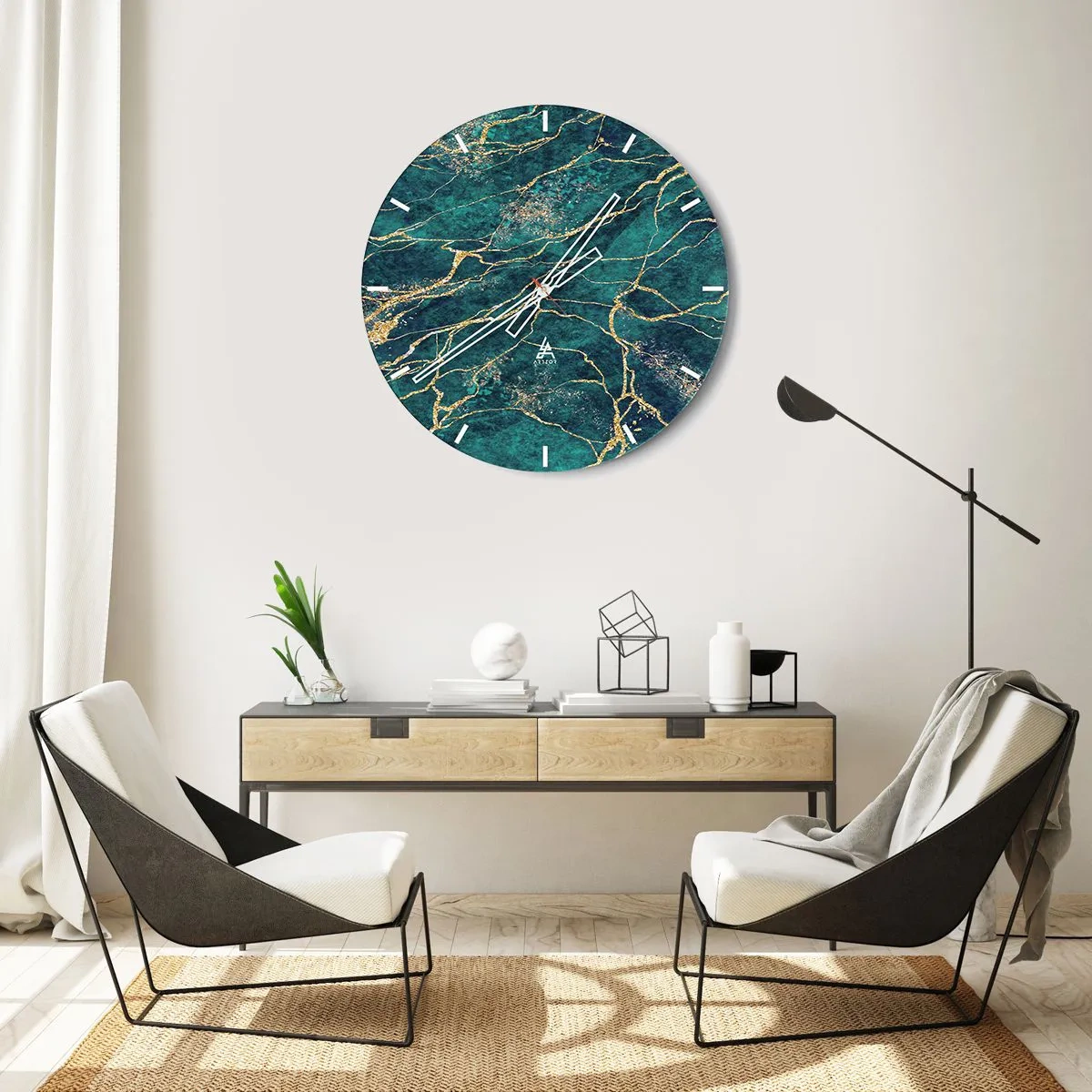 Wandklok - Klok - Een groen en goud patroon dat lijkt op een mineraal met goudaders - 30x30cm - Goudmijn - Moderne wanddecoratie voor woonkamer, keuken en slaapkamer ARTTOR