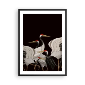 Poster in een zwarte lijst - Elegante kraanvogels op een donkere achtergrond in oosterse stijl - 50x70cm - Vogel spullen - Moderne wanddecoratie voor woonkamer en slaapkamer ARTTOR