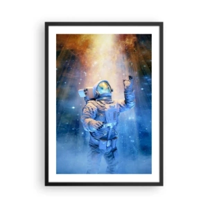 Poster in een zwarte lijst - Astronaut in het licht van sterren en sterrenstelsels in de ruimte - 50x70cm - Eindelijk aan het einde - Moderne wanddecoratie voor woonkamer en slaapkamer ARTTOR