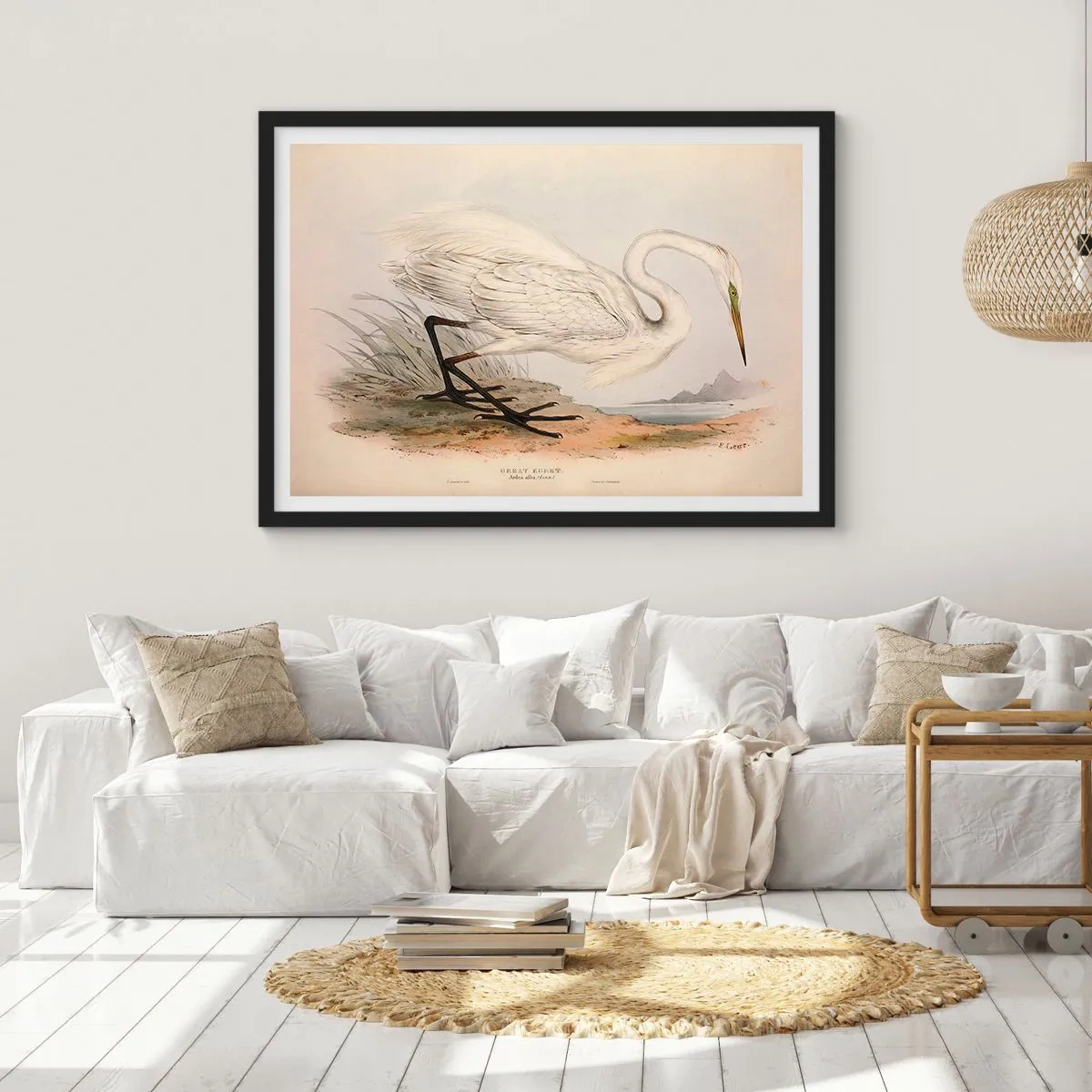 Poster in een zwarte lijst - Dame op de biezen - 50x40 cm