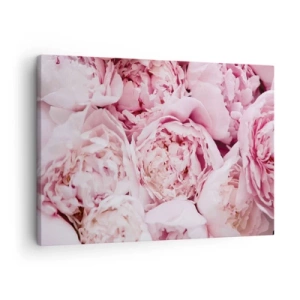 Schilderen op canvas - Een close-up van een boeket roze pioenrozen - 70x50cm - Knuffelend en geurig - Moderne wanddecoratie voor woonkamer en slaapkamer ARTTOR