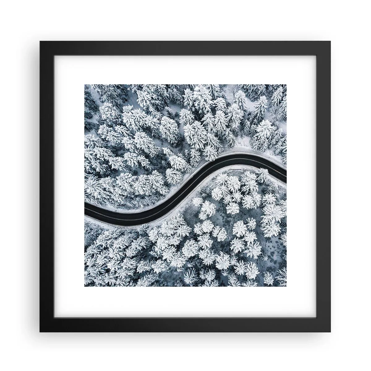 Poster in een zwarte lijst - Door het winterbos - 30x30 cm