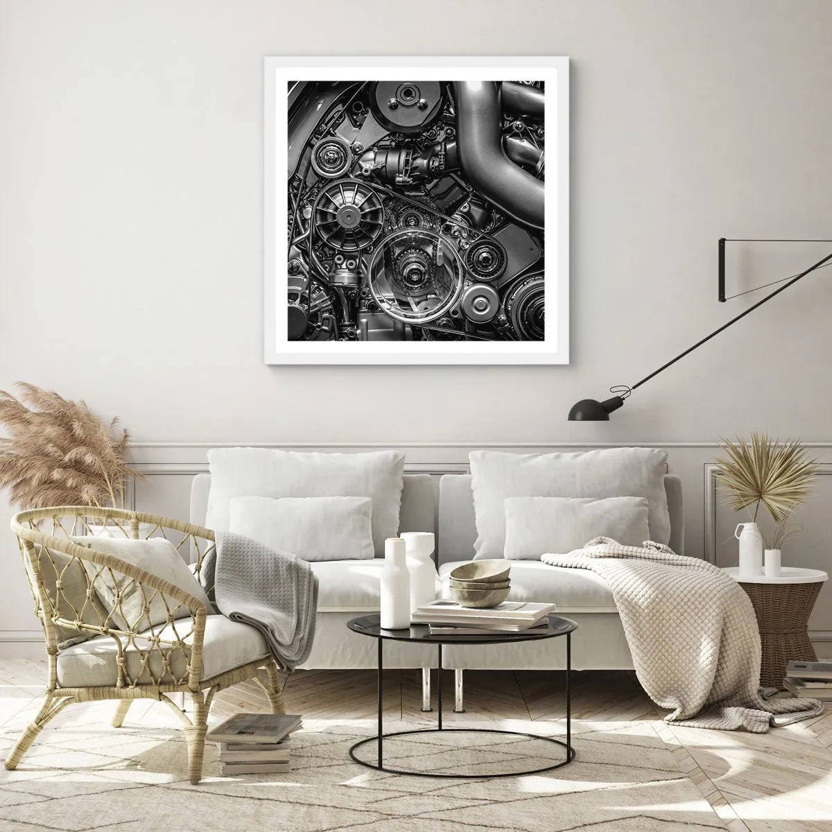 Poster in een witte lijst - De poëzie van mechanica - 50x50 cm