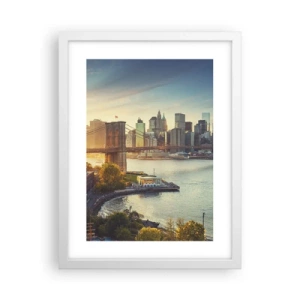 Poster in een witte lijst - Dageraad in de grote stad - 30x40 cm