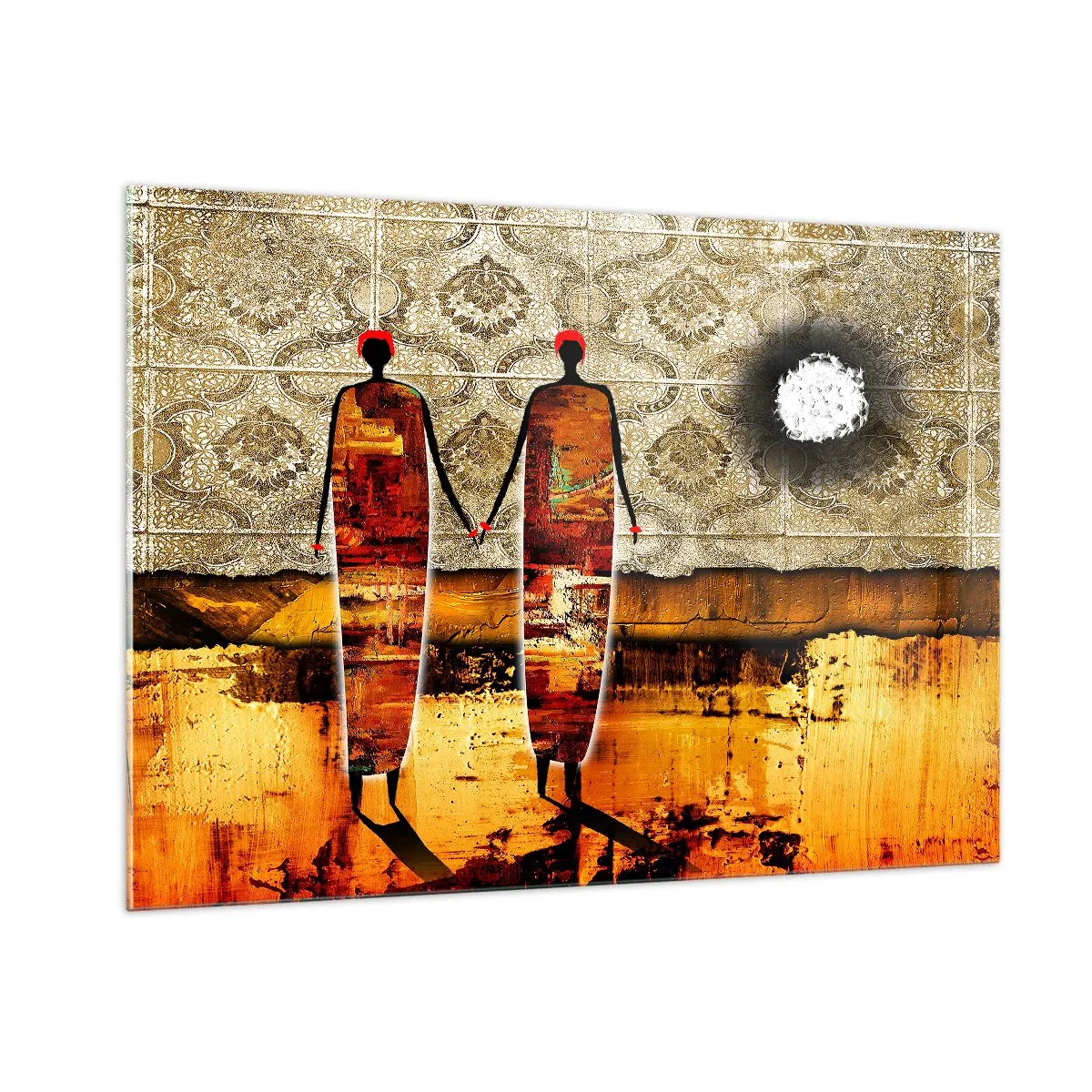 Schilderen op glas - Etnische compositie in de kleuren van Afrika - 100x70 cm
