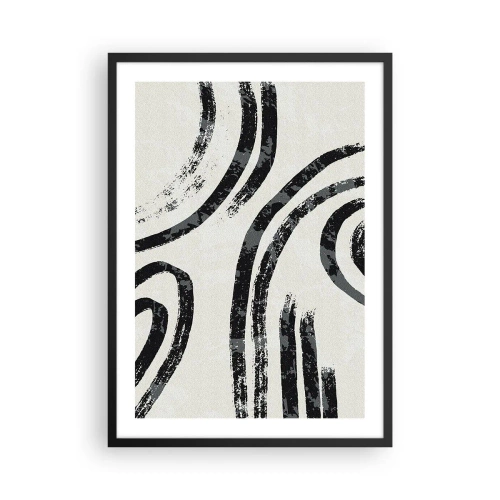 Poster in een zwarte lijst - Abstracte zwarte lijnen op een lichte achtergrond - 50x70cm - Half gestopt - Moderne wanddecoratie voor woonkamer en slaapkamer ARTTOR