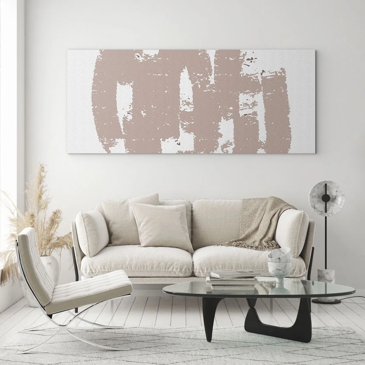Schilderen op glas - Abstractie in zachtroze - 100x40 cm