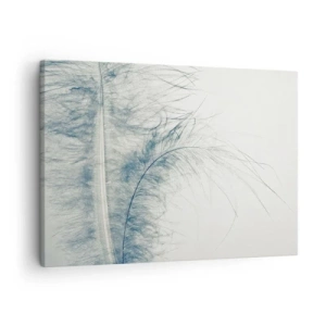 Schilderen op canvas - Een delicate veer in pasteltinten op een lichte achtergrond - 70x50cm - Het gefluister van de natuur - Moderne wanddecoratie voor woonkamer en slaapkamer ARTTOR