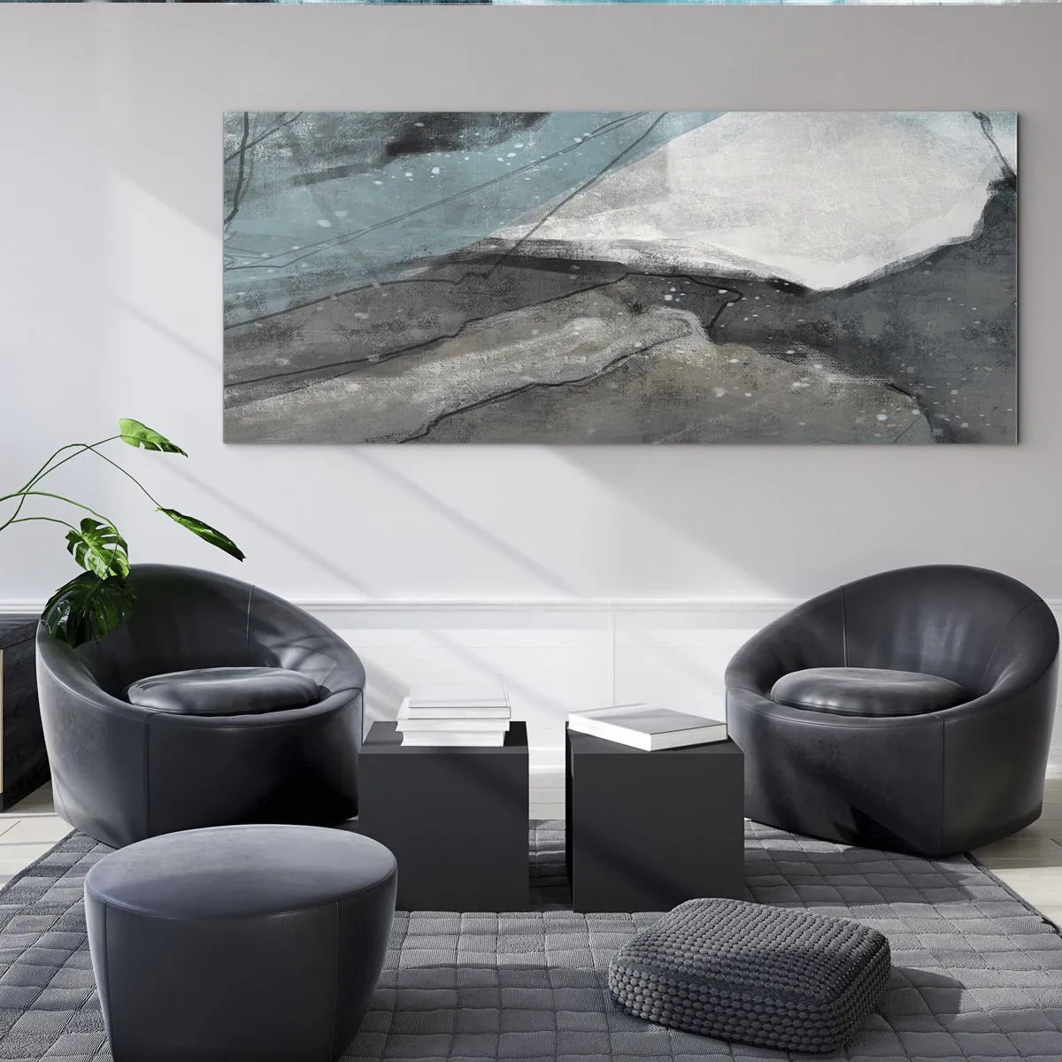 Schilderen op glas - Abstractie: rotsen en ijs - 120x50 cm