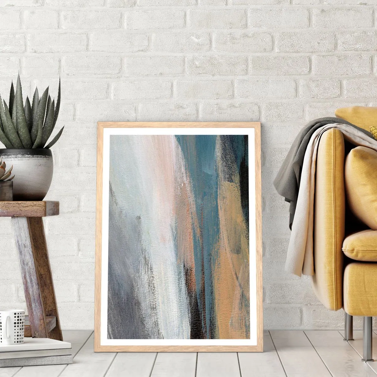 Een poster in een licht eiken lijst - Abstractie: noordelijk landschap - 61x91 cm