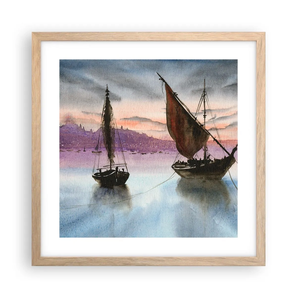 Een poster in een licht eiken lijst - Avond in de haven - 40x40 cm