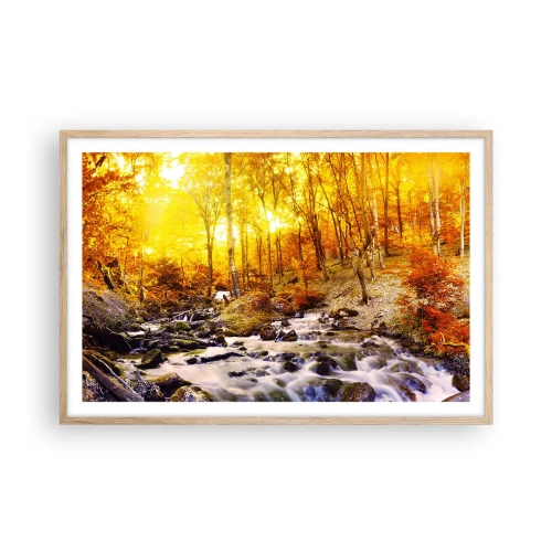 Een poster in een licht eiken lijst - Stenen gezet in goud en platina - 91x61 cm