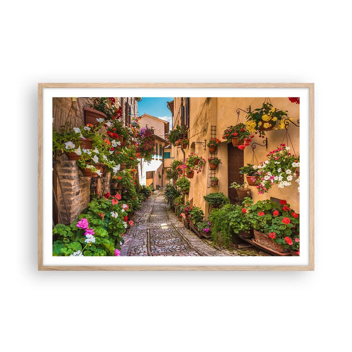 Een poster in een licht eiken lijst - Italiaans zijstraatje - 91x61 cm