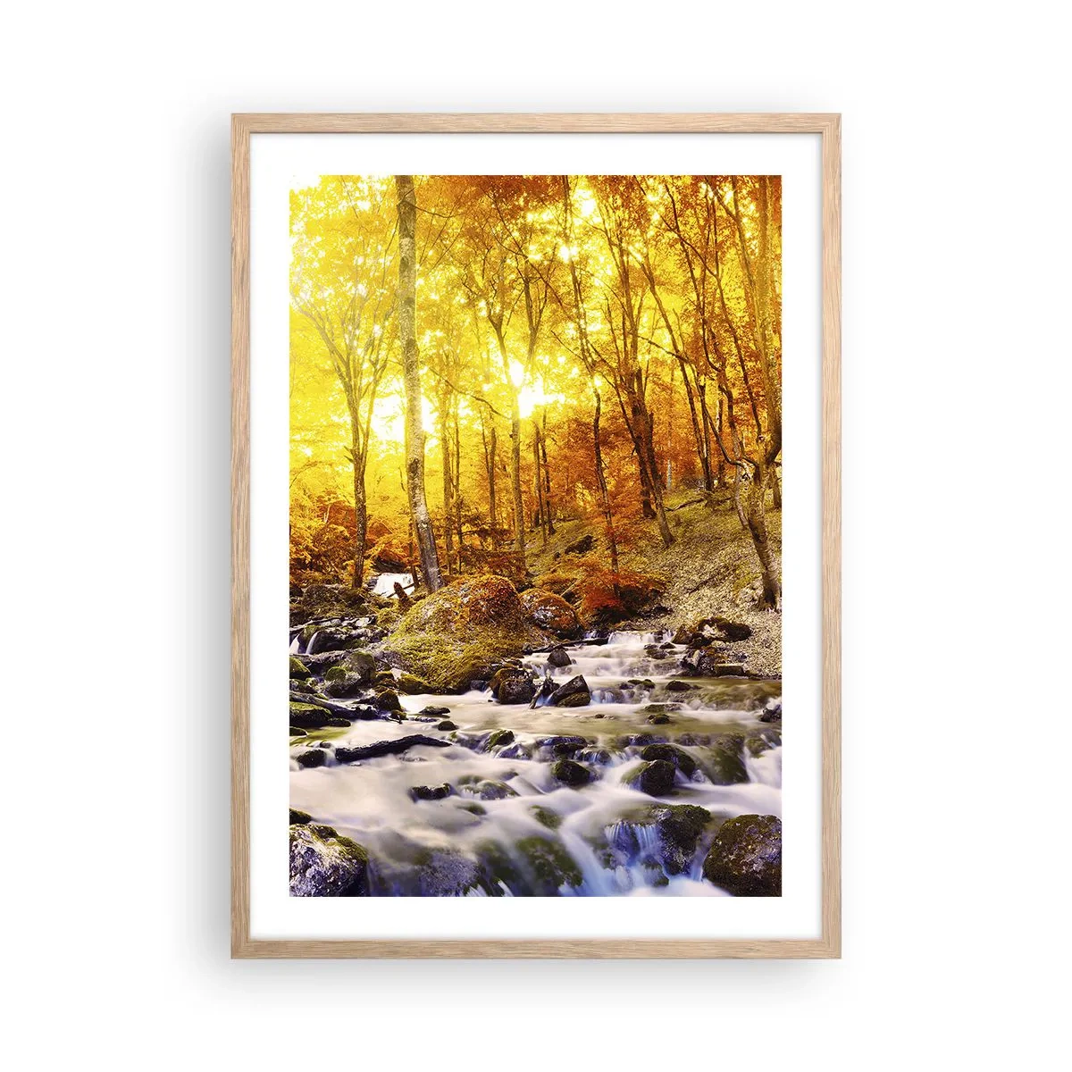 Een poster in een licht eiken lijst - Stenen gezet in goud en platina - 50x70 cm