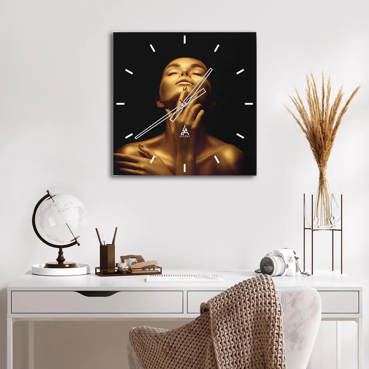 Wandklok - Klok - Als gouden zijde - 40x40 cm