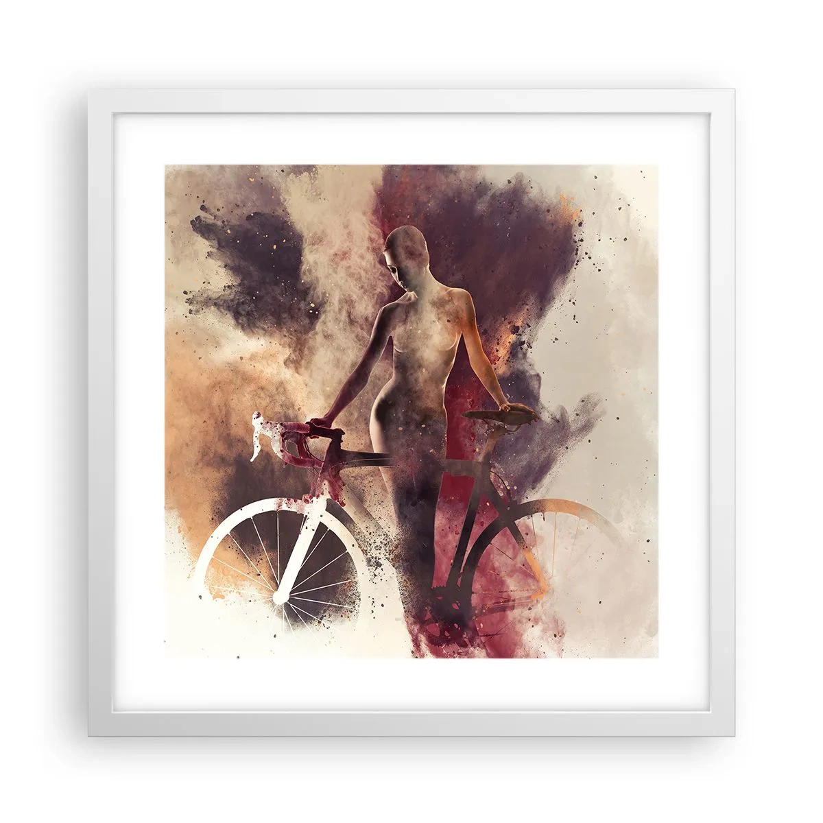 Poster in een witte lijst - Een fietsziel in marmeren vormen - 40x40 cm