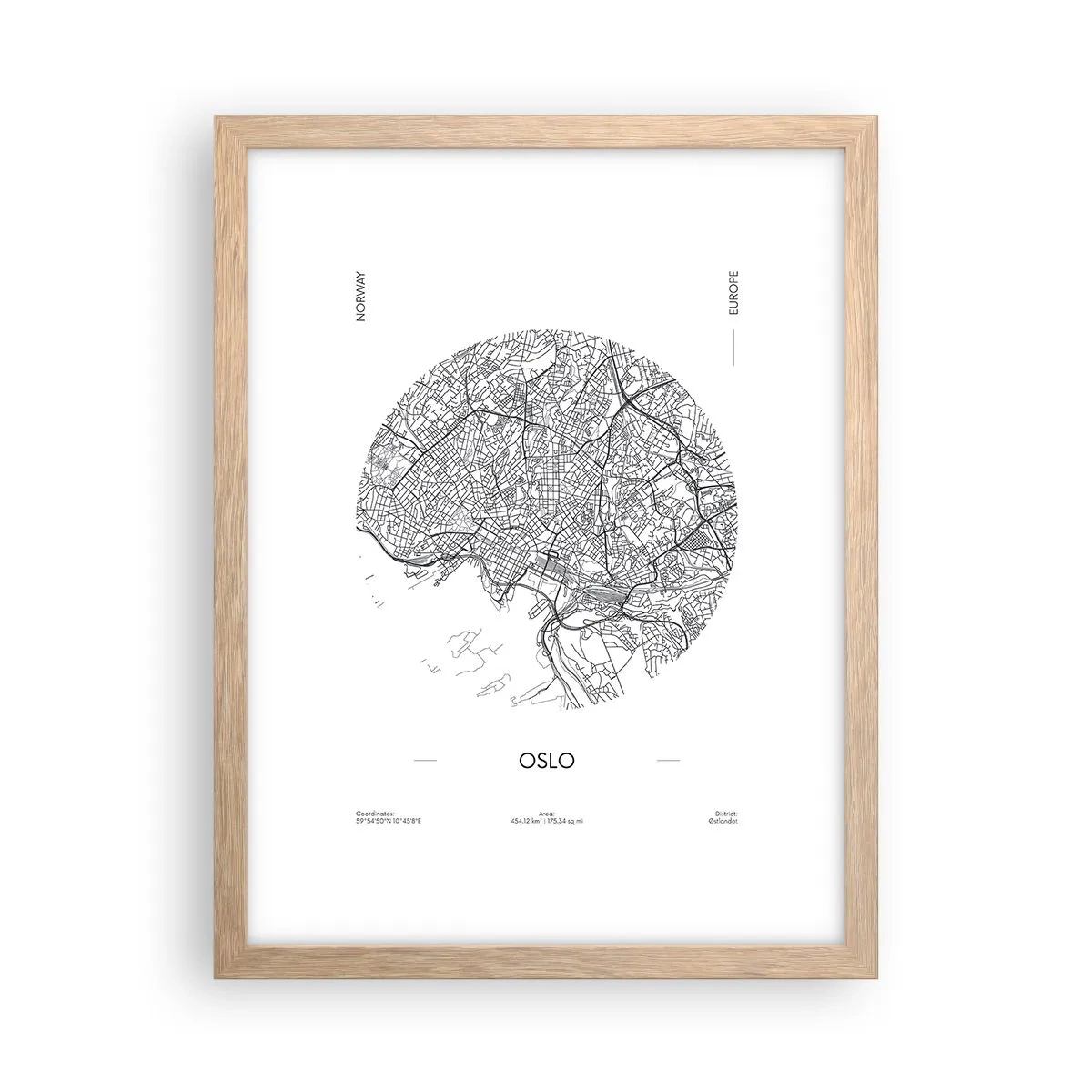 Een poster in een licht eiken lijst - Anatomie van Oslo - 30x40 cm