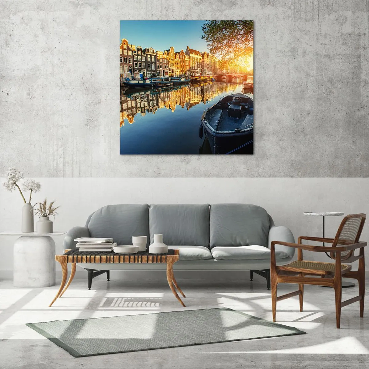 Schilderen op glas - Ochtend in Amsterdam - 60x60 cm