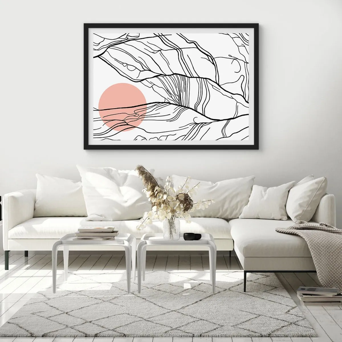 Poster in een zwarte lijst - In een web van twijgen - 91x61 cm