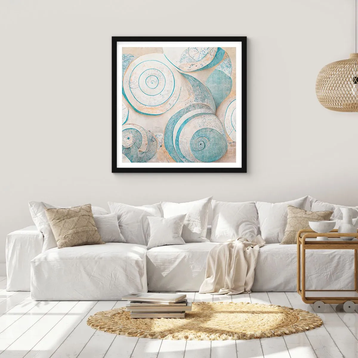 Poster in een zwarte lijst - Wat zit er in de schelp? - 30x30 cm