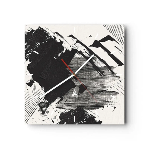 Wandklok - Klok - Abstractie – expressie van zwart - 30x30 cm
