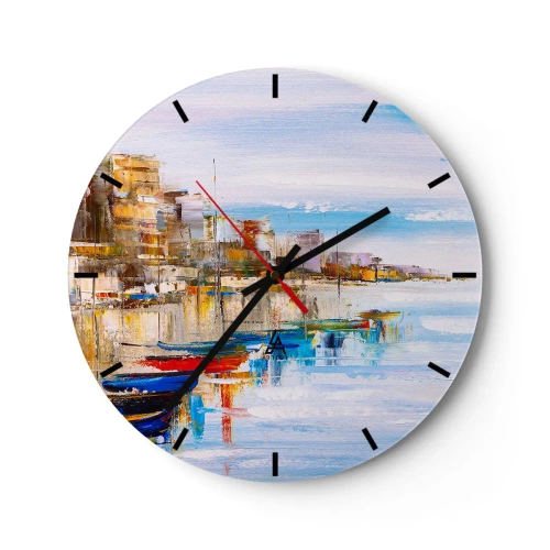 Wandklok - Klok - Een kleurrijk stedelijk toevluchtsoord in impressionistische stijl - 30x30cm - Een veelkleurig stedelijk toevluchtsoord - Moderne wanddecoratie voor woonkamer, keuken en slaapkamer ARTTOR