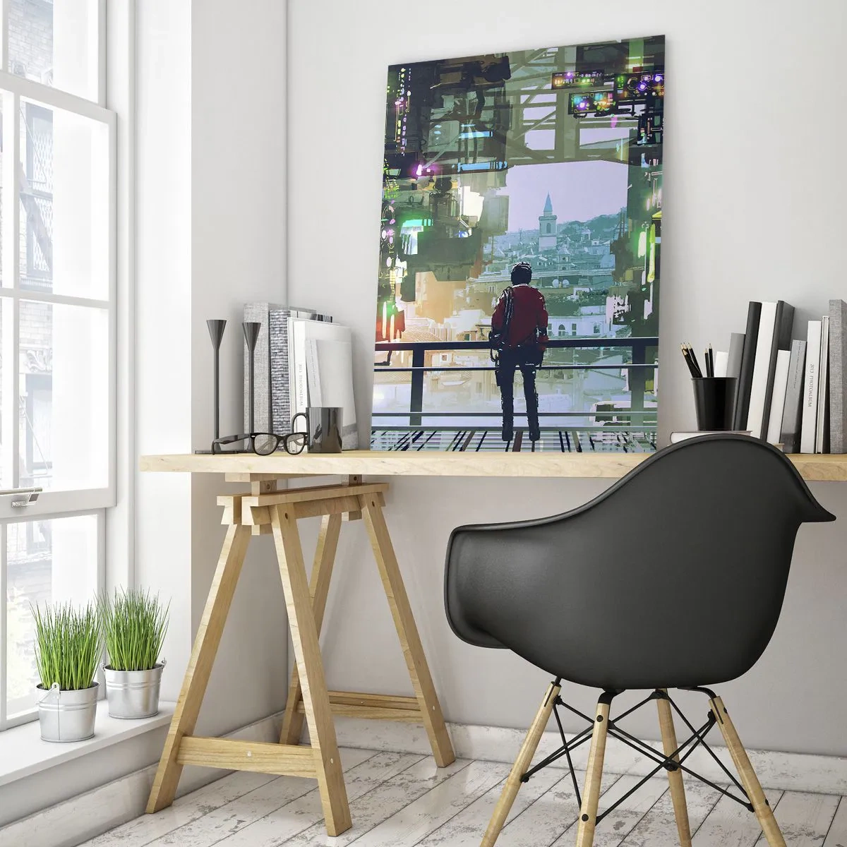 Schilderen op glas - Twee werelden - 50x70 cm