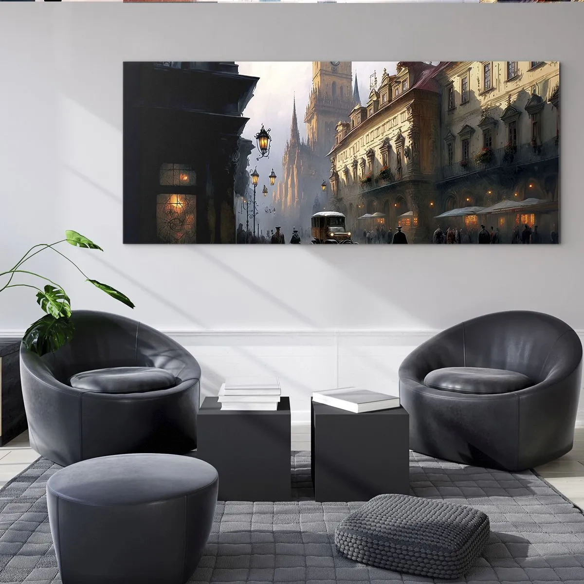 Schilderen op glas - De charme van een Praagse avond - 90x30 cm