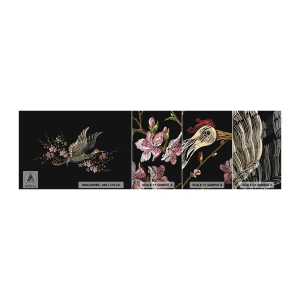 Fotobehang Staaltje Standard Eco - Exotische geborduurde vogel - Vogel, Grafisch, Bloemen - 100x30 cm