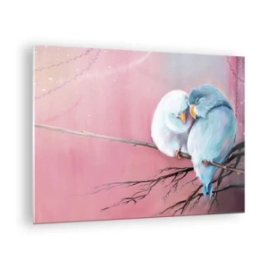 Schilderen op glas - Twee tortelduifjes zitten op een tak tegen een roze achtergrond - 70x50cm - Wat kan ik hier toevoegen? ... - Moderne wanddecoratie voor woonkamer en slaapkamer ARTTOR