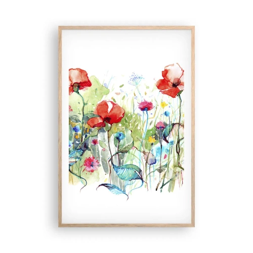 Een poster in een licht eiken lijst - Bloeiende meiweide - 61x91 cm