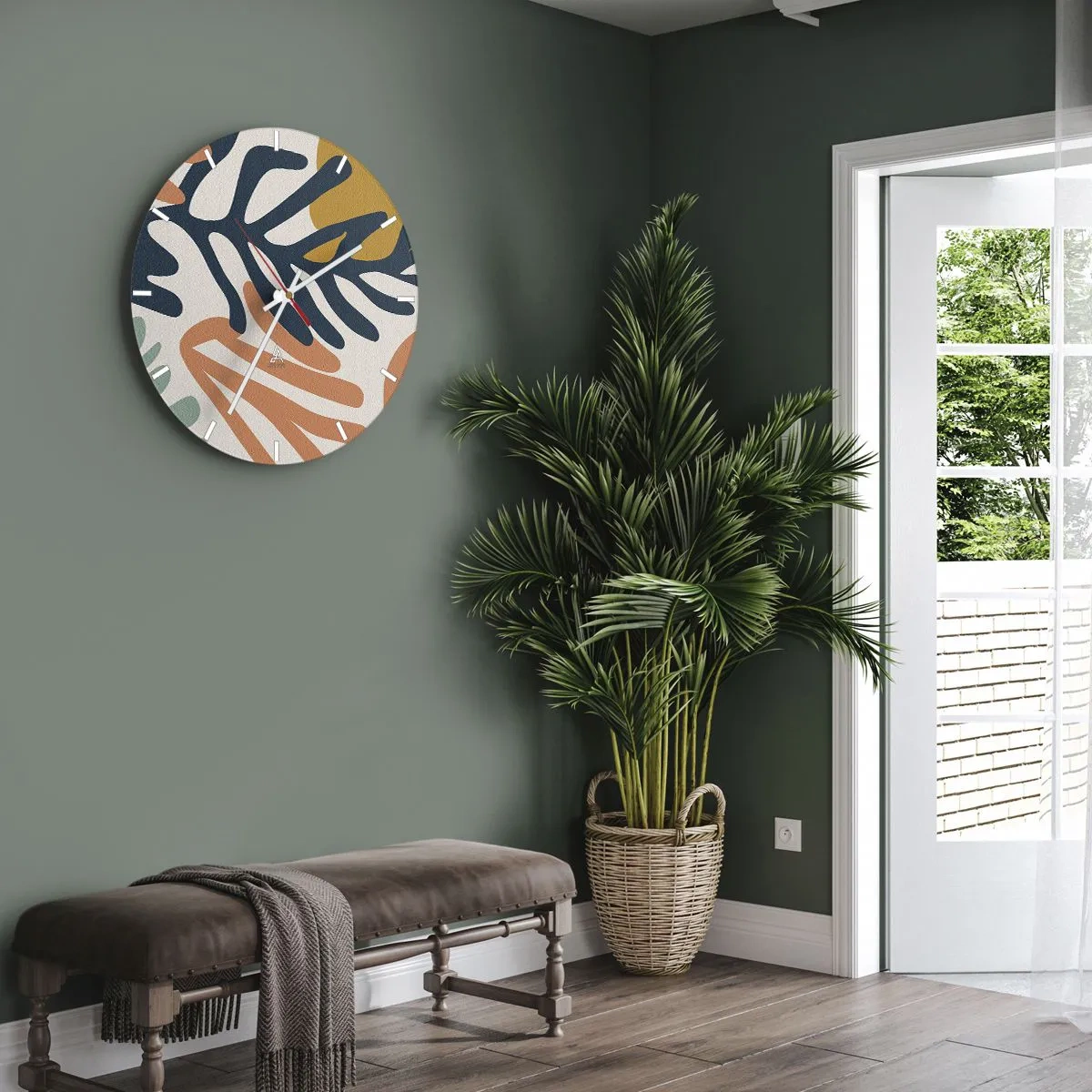 Wandklok - Klok - Kleurrijke bladeren in grafische stijl op een lichte achtergrond - 30x30cm - Koraalzeeën - Moderne wanddecoratie voor woonkamer, keuken en slaapkamer ARTTOR