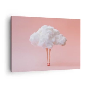 Schilderen op canvas - Benen in een wolk op een roze achtergrond - 70x50cm - Zoete belofte - Moderne wanddecoratie voor woonkamer en slaapkamer ARTTOR