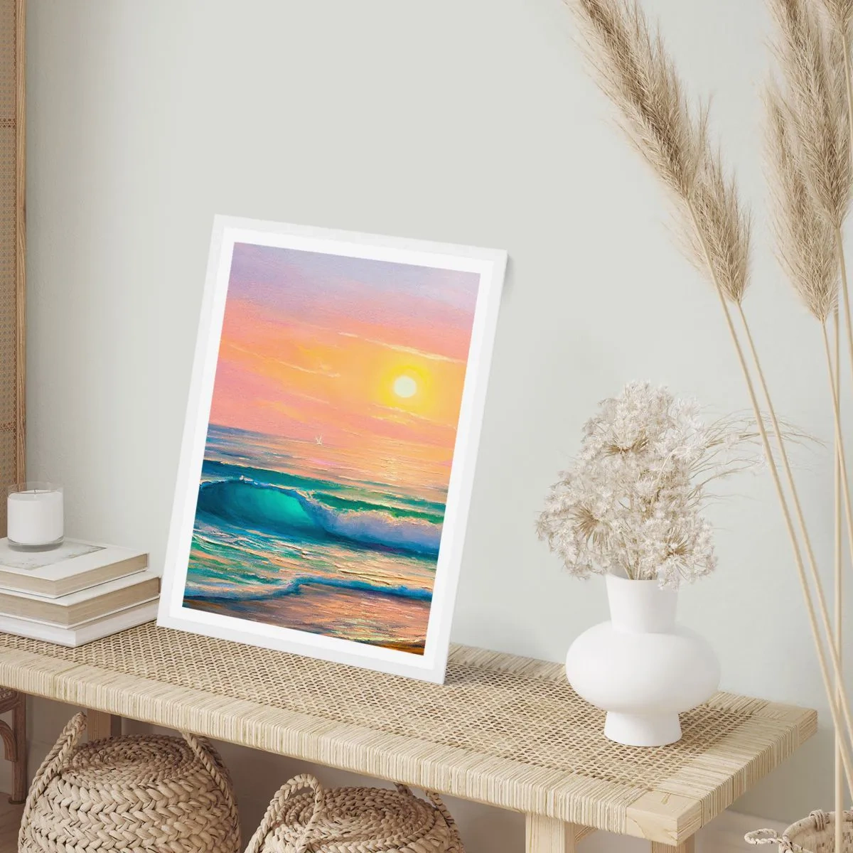 Poster in een witte lijst - Een turquoise lied van de golven - 40x50 cm