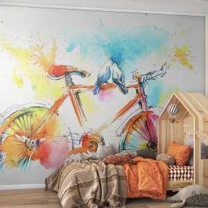 Zelfklevend Fotobehang Deluxe Sticker - Fietsen voor twee - Abstractie, Fiets, Vogels - 150x105 cm