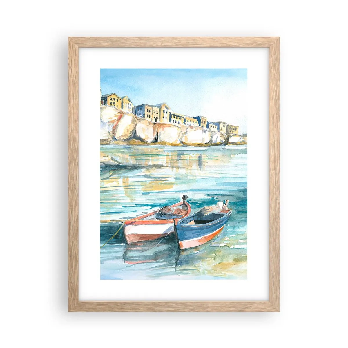 Een poster in een licht eiken lijst - Azuurblauw landschap - 30x40 cm