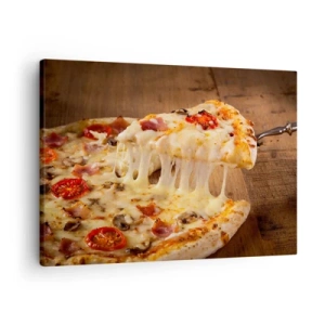 Schilderen op canvas - Pizza met draderige kaas - 70x50cm - Een meesterwerk van Italiaanse kunst - Moderne wanddecoratie voor woonkamer en slaapkamer ARTTOR