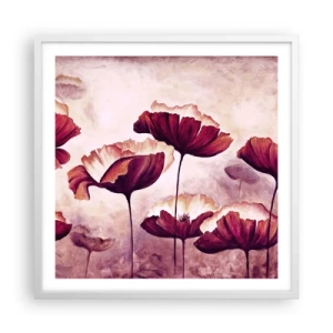 Poster in een witte lijst - Rood en wit bloemblad - 60x60 cm