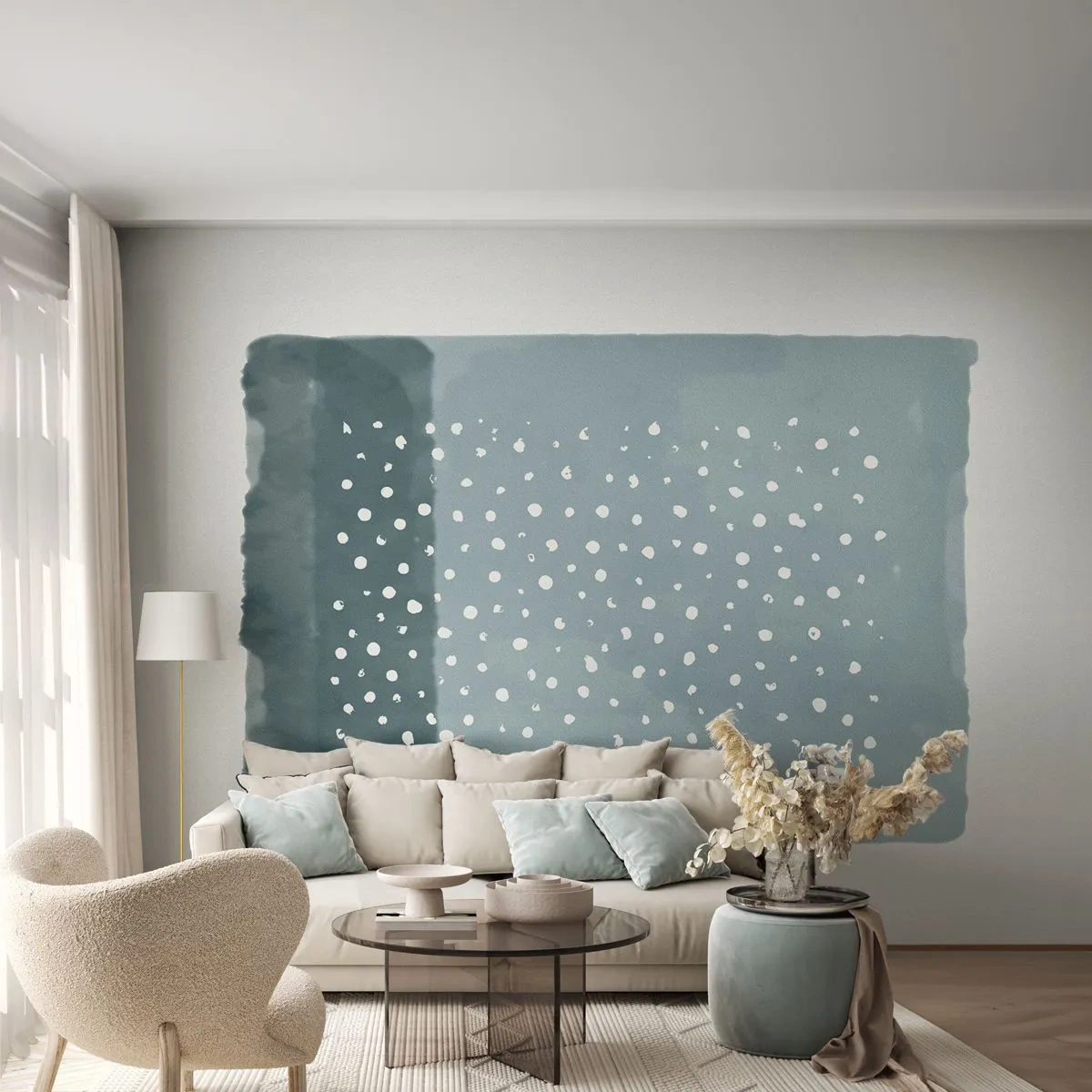 Fotobehang Premium Canvas - Gegroeid op blauw - Abstractie, Deel, Minimalisme - 100x70 cm