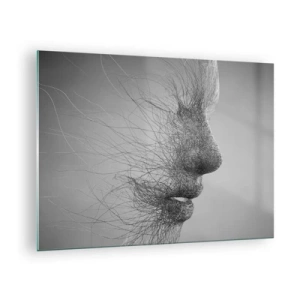 Schilderen op glas - Zwart-wit abstract gezichtsprofiel met lijnen - 70x50cm - De geest van de wind - Moderne wanddecoratie voor woonkamer en slaapkamer ARTTOR