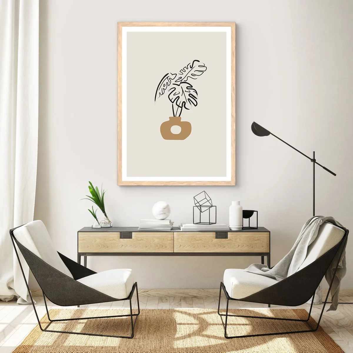 Een poster in een licht eiken lijst - Monstera – huisdecoratie - 61x91 cm