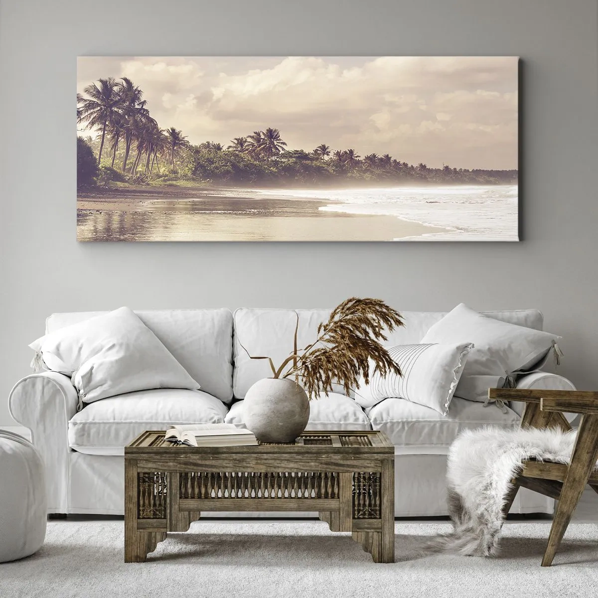 Schilderen op canvas - De streling van de golven - 160x50 cm