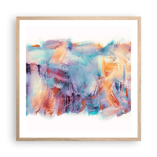 Een poster in een licht eiken lijst - Een kleurrijke puinhoop - 60x60 cm