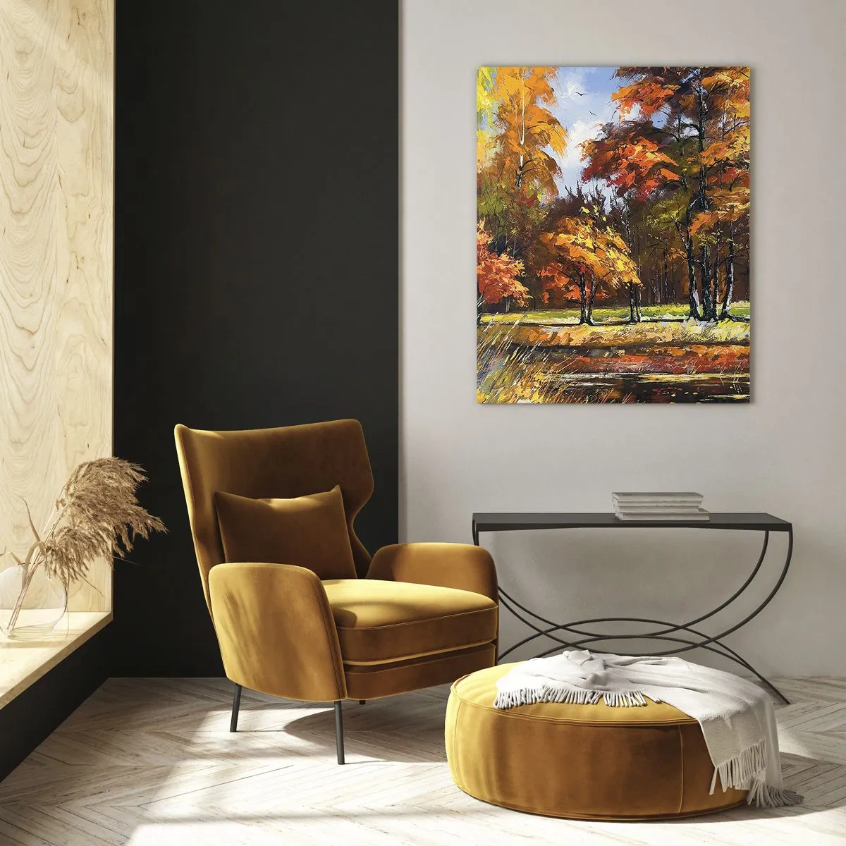 Schilderen op glas - Landschap in goud en brons - 70x100 cm