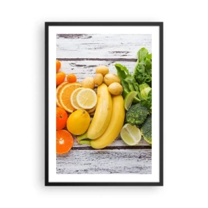 Poster in een zwarte lijst - Fruit en groenten op een rustieke achtergrond - 50x70cm - Het is niet genoeg? - Moderne wanddecoratie voor woonkamer en slaapkamer ARTTOR