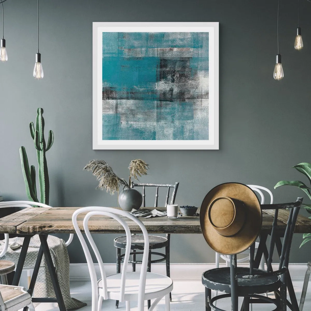 Poster in een witte lijst - Water en lucht - 60x60 cm