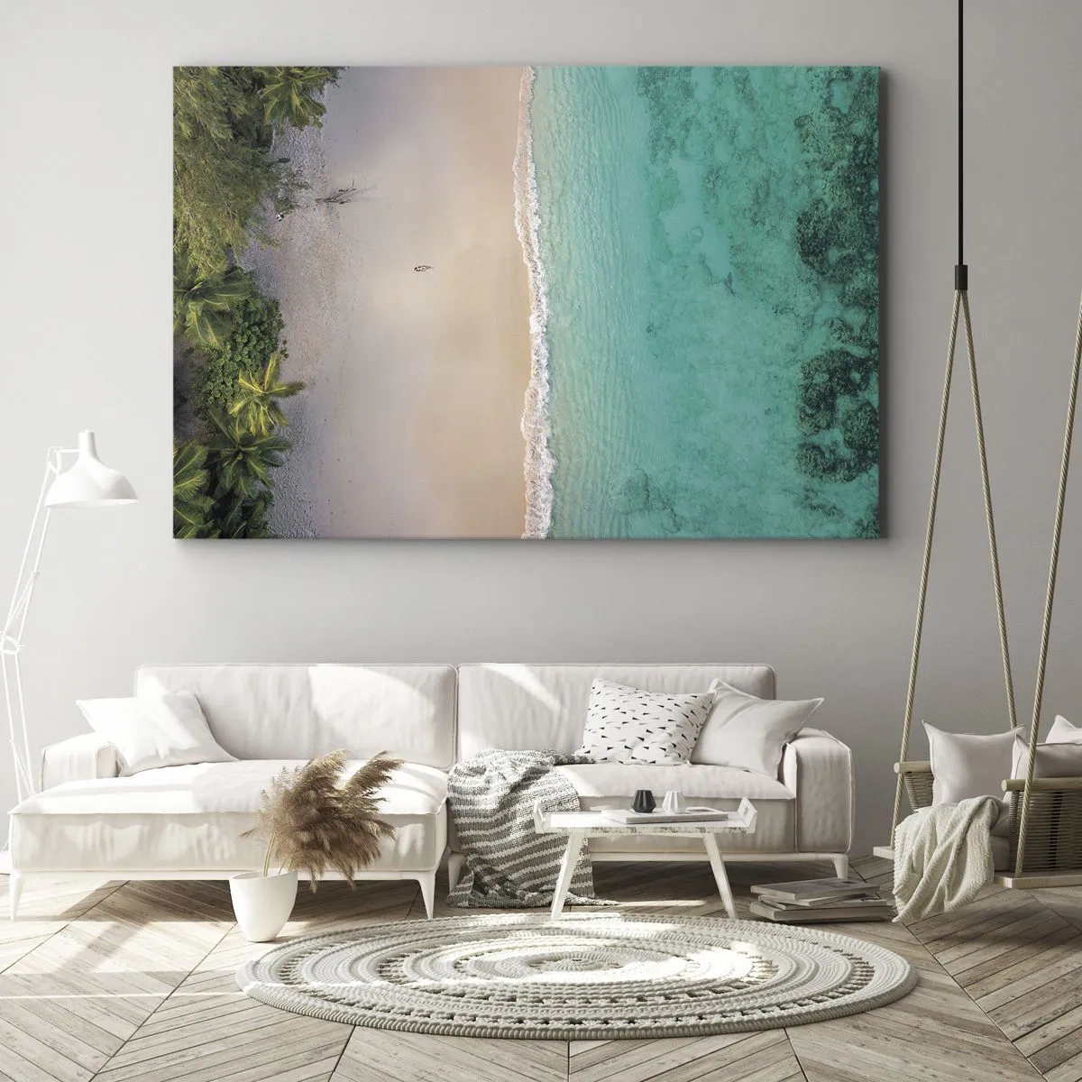 Schilderen op canvas - Luchtfoto van een tropisch strand met turquoise water - 70x50cm - Paradijsstrand - Moderne wanddecoratie voor woonkamer en slaapkamer ARTTOR