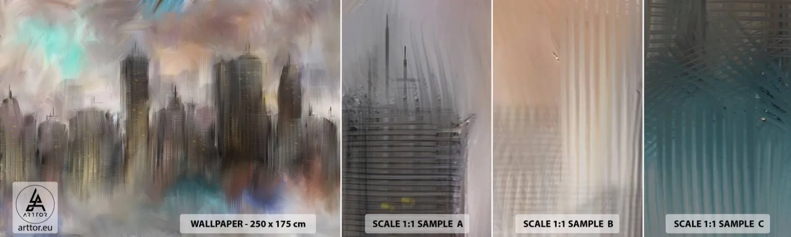 Fotobehang Monster Zelfklevend Deluxe Sticker - Een compositie van staal, steen en mist - Stad, Architectuur, Deel - 100x30 cm