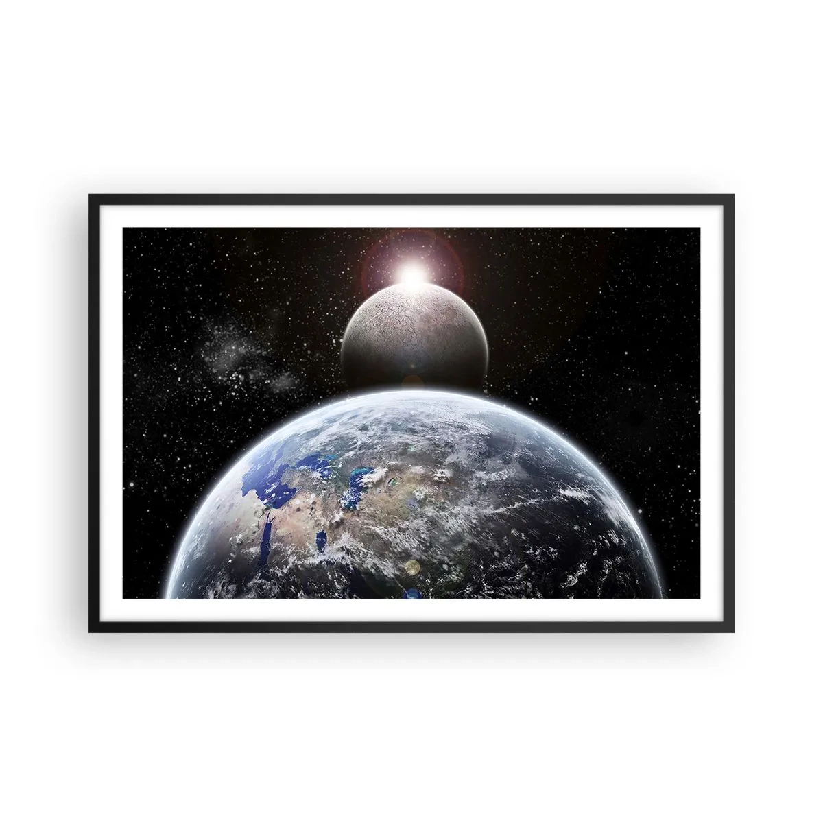 Poster in een zwarte lijst - Kosmisch landschap - zonsopgang - 91x61 cm